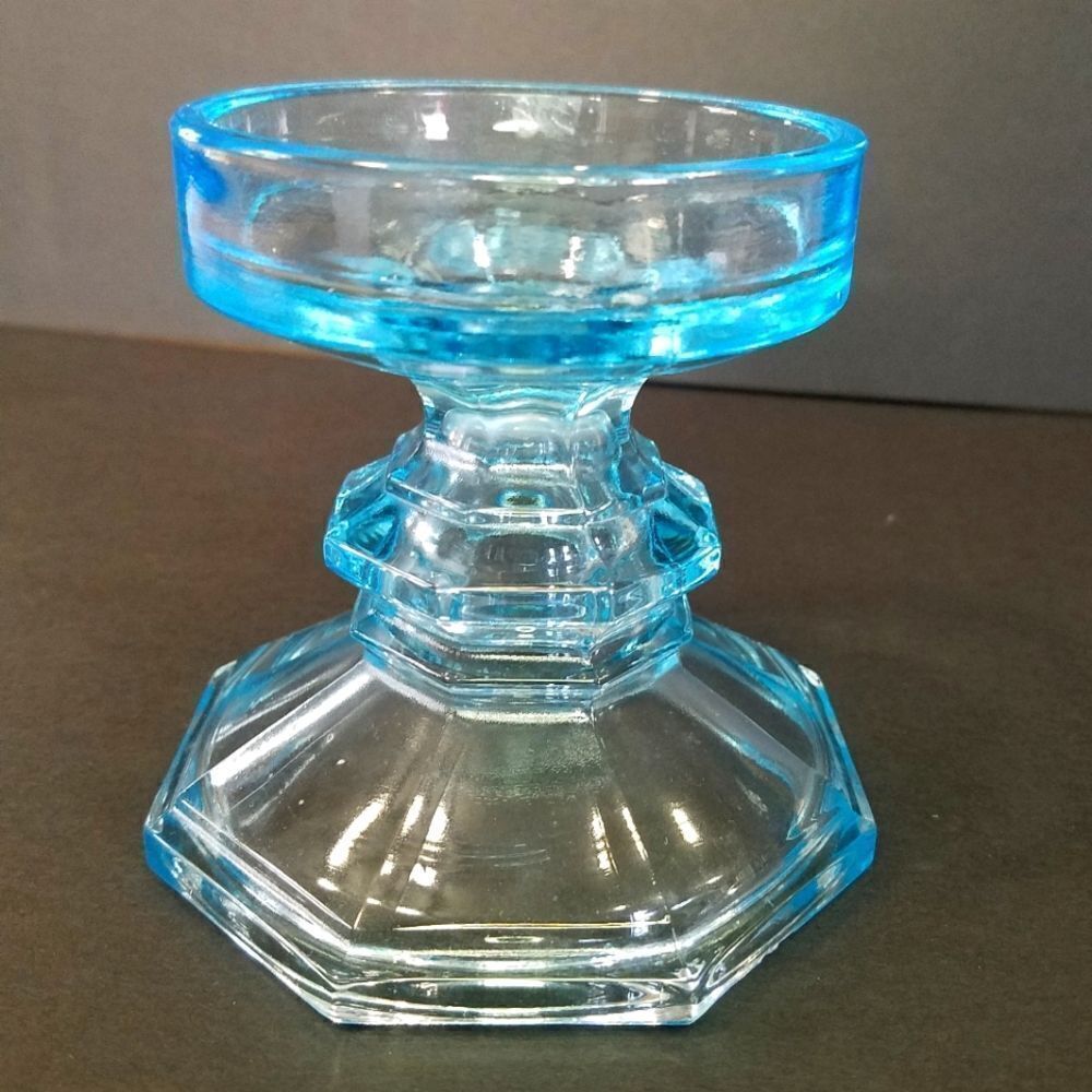 Vintage Blue Depression Glass Double Ended Pedestal Taper Candle Stick